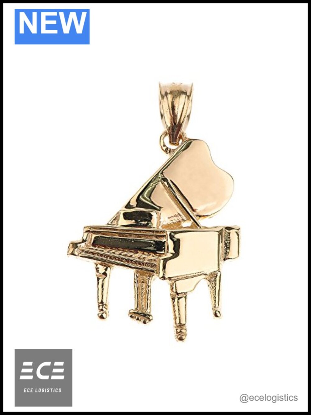 Solid 14k Yellow Gold Music Charm Grand Piano Pendant Necklace